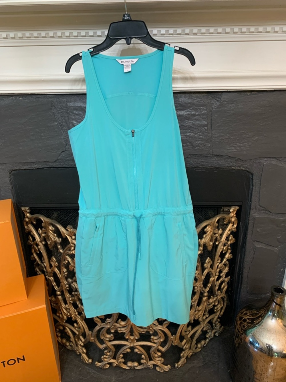 Athleta Aqua Drawstring Zip-Front Tank Dress